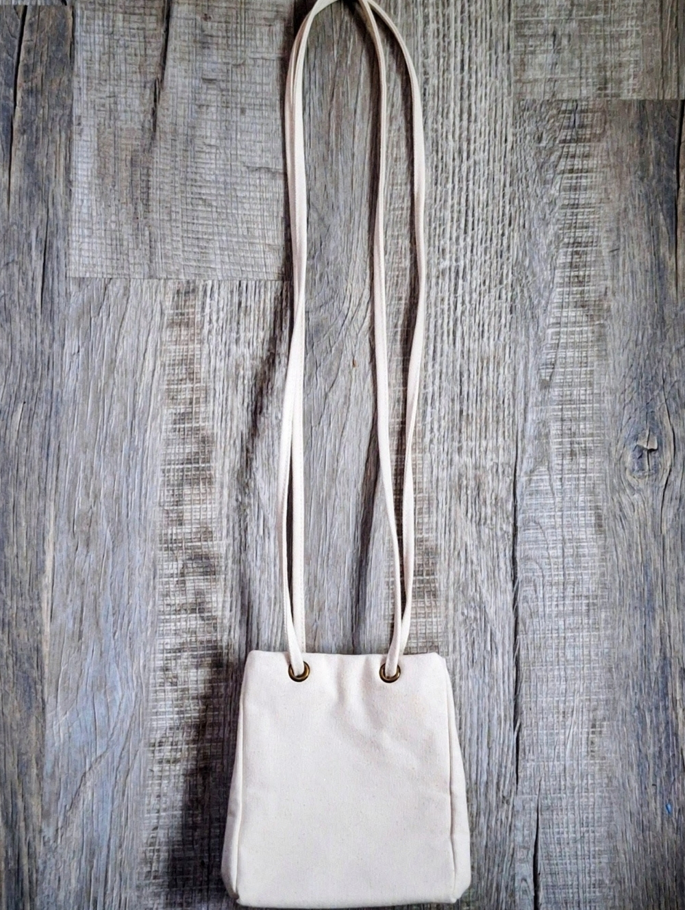 Minimalist Cream Canvas Crossbody Bag with Long Strap